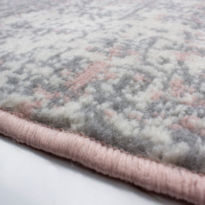 Blush Pink Grey Distressed Abstract Living Room Rug 240x330cm