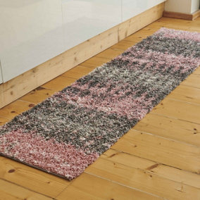 Blush Pink Grey Distressed Abstract Scandi Shaggy Living Area Runner Rug 60x230cm