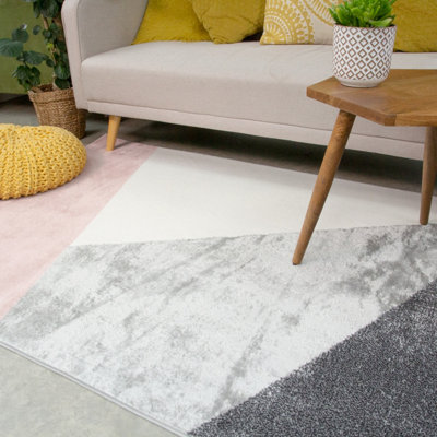 Blush Pink Grey Super Soft Abstract Geometric Area Rug 190x280cm