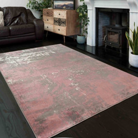 Blush Pink Grey Super Soft Distressed Abstract Area Rug 60x110cm