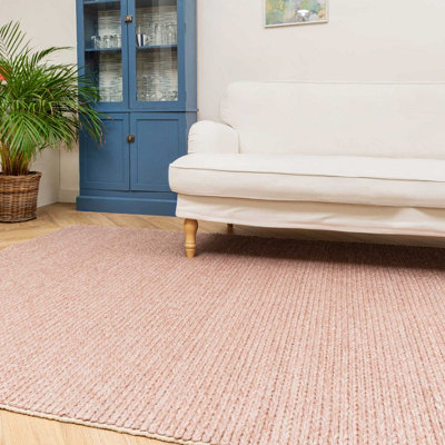 Blush Pink Luxurious Wool Textured Plait Living Area Rug 190x280cm