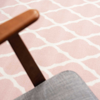 Blush Pink White Classic Trellis Living Room Rug 120x170cm
