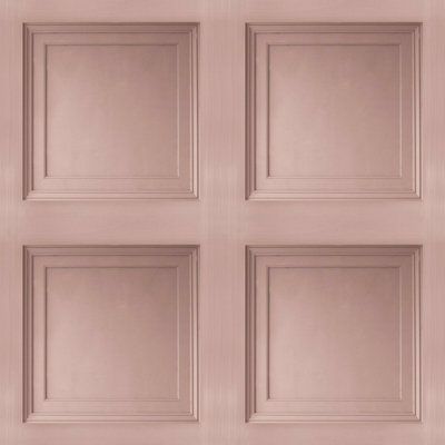 Blush Pink Wooden Panel 3D Effect Realistic Square Panelling Flat Wallpaper