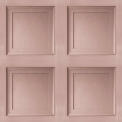 Blush Pink Wooden Panel 3D Effect Realistic Square Panelling Flat Wallpaper