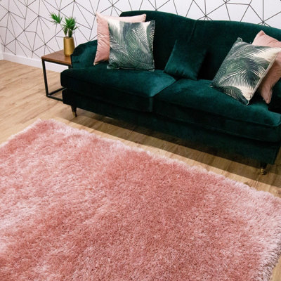 Blush Plain Shaggy Handmade Luxurious Sparkle Rug For Dining Room Bedroom & Living Room-160cm X 230cm