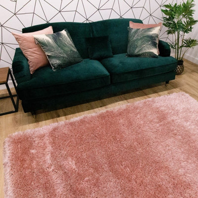 Blush Plain Shaggy Handmade Luxurious Sparkle Rug For Dining Room Bedroom & Living Room-160cm X 230cm