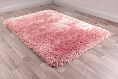 Blush Plain Shaggy Handmade Luxurious Sparkle Rug For Dining Room Bedroom & Living Room-240cm X 340cm