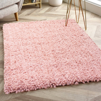 Blush Plain Shaggy Modern Plain Abstract Rug For Dining Room-140cm X 200cm