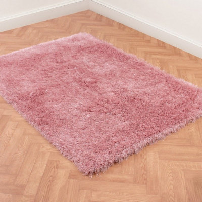 Blush Plain Shaggy Modern Plain Sparkle Living Room Bedroom & Dining Room Rug-80cm X 150cm