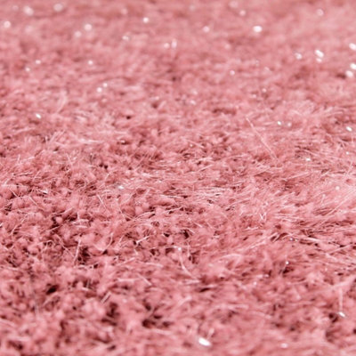 Blush Plain Shaggy Modern Plain Sparkle Living Room Bedroom & Dining Room Rug-80cm X 150cm