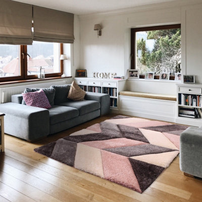 Blush Shaggy Modern Sparkle Geometric Easy to clean Rug for Dining Room ...
