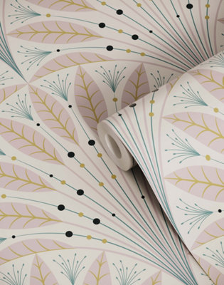 Bobbi Beck eco-friendly Beige art deco leaf fan wallpaper