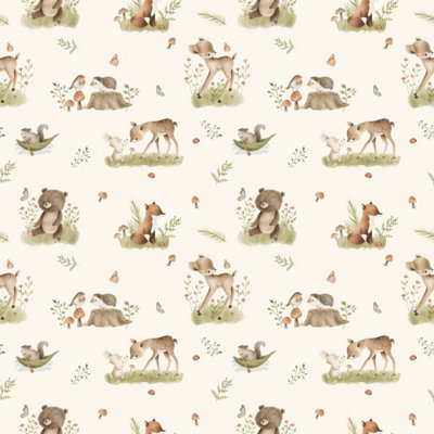 Bobbi Beck eco-friendly beige childrens woodland animal wallpaper