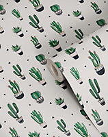 Bobbi Beck eco friendly Beige illustrated cactus Wallpaper