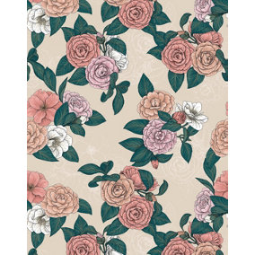 Bobbi Beck eco-friendly Beige illustrated floral wallpaper