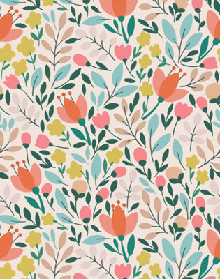 Bobbi Beck eco-friendly Beige modern illustrated delicate floral wallpaper