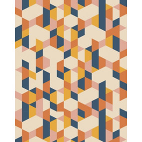 Bobbi Beck eco-friendly Beige retro geometric wallpaper