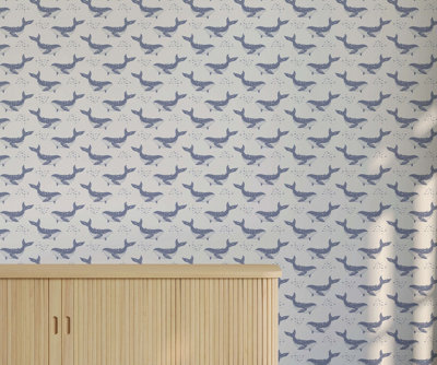 Bobbi Beck eco-friendly beige whale wallpaper