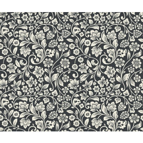 Bobbi Beck eco-friendly Black arts crafts floral wallpaper
