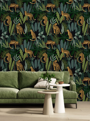 Bobbi Beck eco friendly Black leopard and jungle Wallpaper