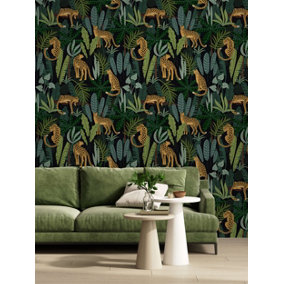 Bobbi Beck eco friendly Black leopard and jungle Wallpaper
