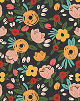 Bobbi Beck eco-friendly Black modern illustrated floral wallpaper