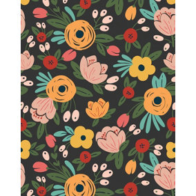 Bobbi Beck eco-friendly Black modern illustrated floral wallpaper