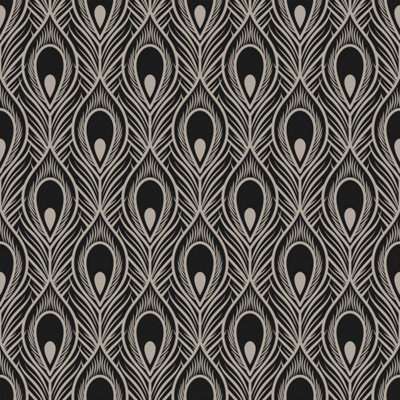 Bobbi Beck eco friendly Black peacock feather Wallpaper