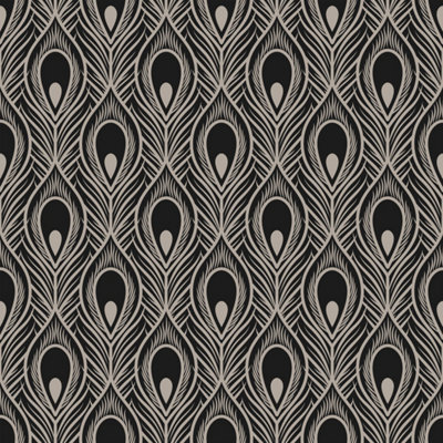 Bobbi Beck eco friendly Black peacock feather Wallpaper