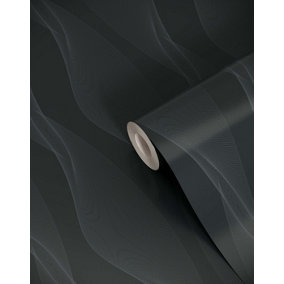 Bobbi Beck eco-friendly Black Spirograph abstract spiral wallpaper