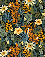 Bobbi Beck eco-friendly Black tiger jungle pattern wallpaper