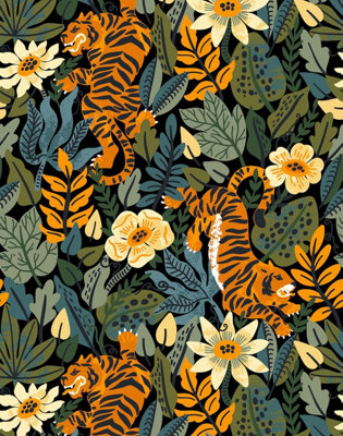 Bobbi Beck eco-friendly Black tiger jungle pattern wallpaper