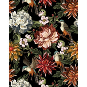 Bobbi Beck eco-friendly Black vintage flower and bird wallpaper