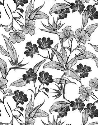 Bobbi Beck eco-friendly Black & white floral outline wallpaper