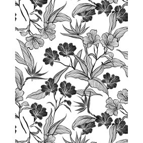 Bobbi Beck eco-friendly Black & white floral outline wallpaper