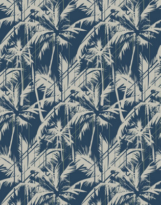 Bobbi Beck eco-friendly Blue abstract palm tree wallpaper