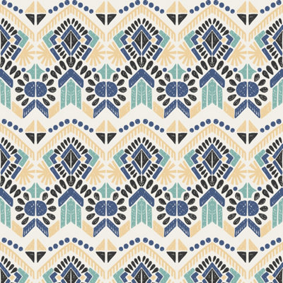 Bobbi Beck eco friendly Blue aztec tribal Wallpaper