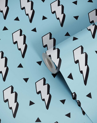 Bobbi Beck eco-friendly Blue childrens lightning bolt wallpaper | DIY at B&Q