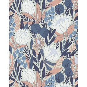 Bobbi Beck eco-friendly Blue illustrated wildflower wallpaper