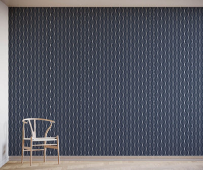 Bobbi Beck eco friendly Blue modern wavy line Wallpaper