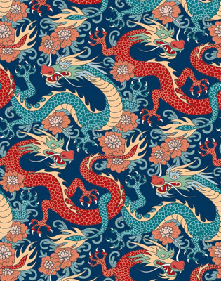 Bobbi Beck eco-friendly Blue oriental dragon wallpaper