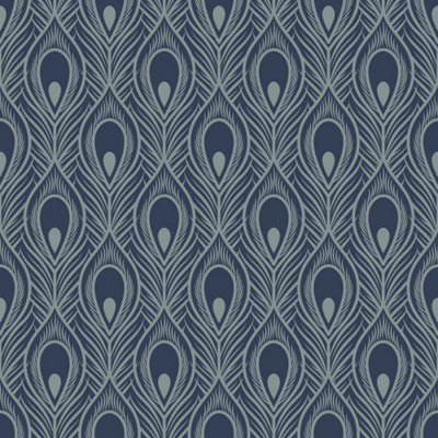 Bobbi Beck eco friendly Blue peacock feather Wallpaper