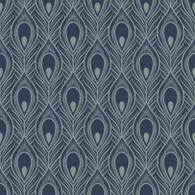 Bobbi Beck eco friendly Blue peacock feather Wallpaper