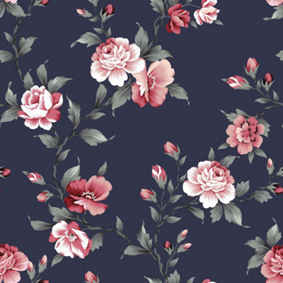 Bobbi Beck eco friendly Blue peony Wallpaper | DIY at B&Q