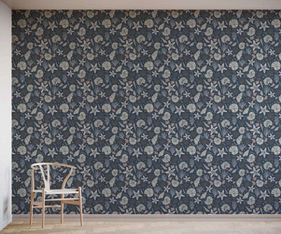 Bobbi Beck eco friendly Blue shell and coral Wallpaper