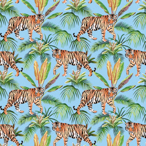 Bobbi Beck eco-friendly blue tropical tiger wallpaper
