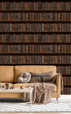 Bobbi Beck eco-friendly brown bookcase wallpaper | DIY at B&Q