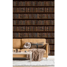 Bobbi Beck eco-friendly brown bookcase wallpaper