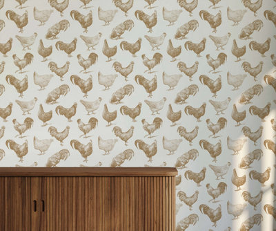 Bobbi Beck eco-friendly brown chicken wallpaper