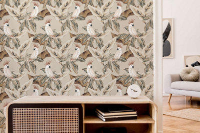 Bobbi Beck eco-friendly brown cockatoo wallpaper